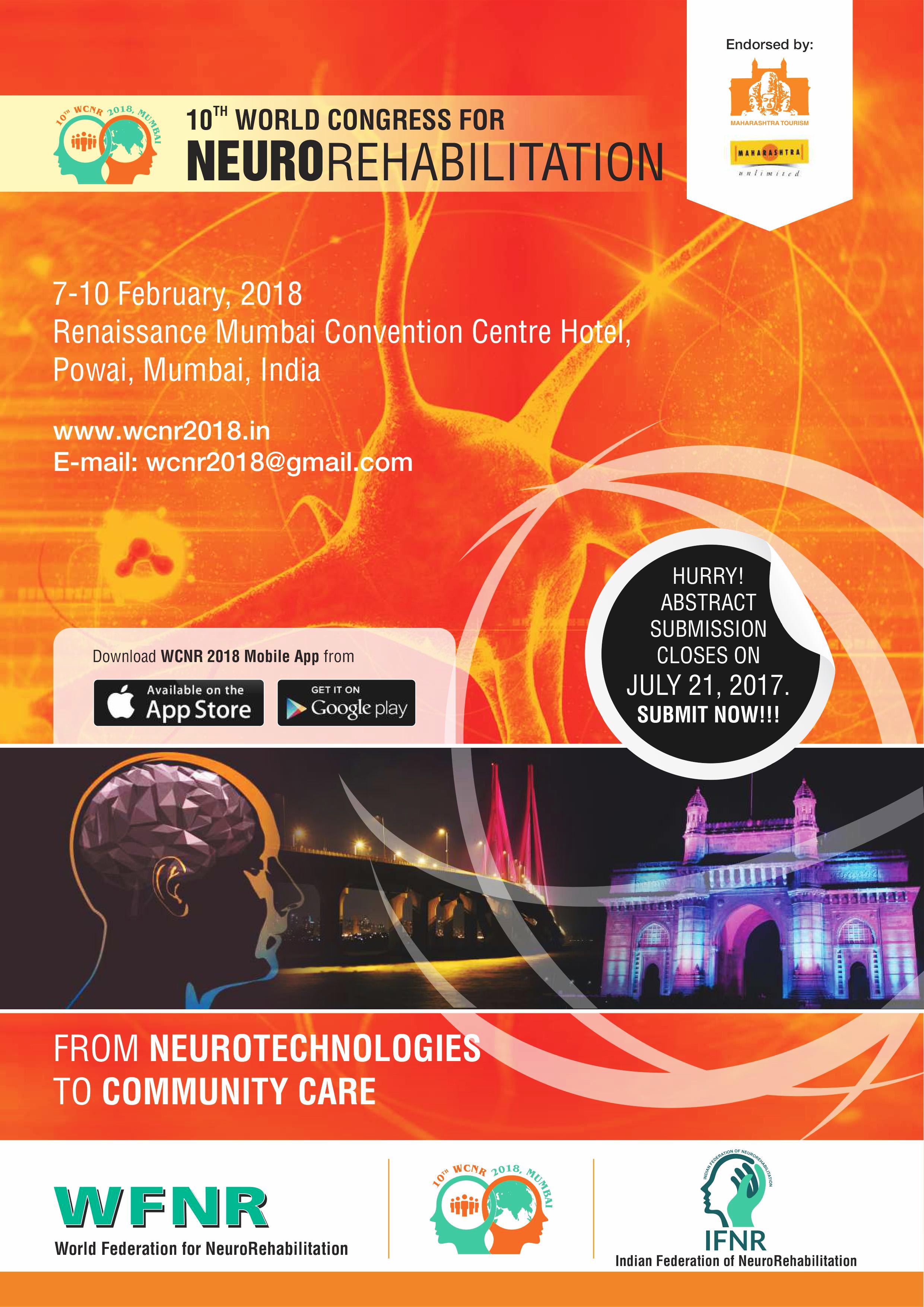 10th WORLD CONGRESS FOR NEUROREHABILITATION (WFNR) 2018