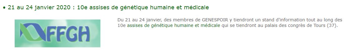 10e assises de génétique humaine et médicale GENESPOIR 2020