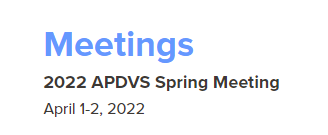 2022 APDVS Spring Meeting