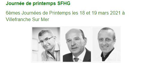 6èmes Journées de Printemps de la Société Française de la Chirurgie Hanche et Genou - SFHG 2021 6èmes Journées de Printemps de la Société Française de la Chirurgie Hanche et Genou - SFHG 2021