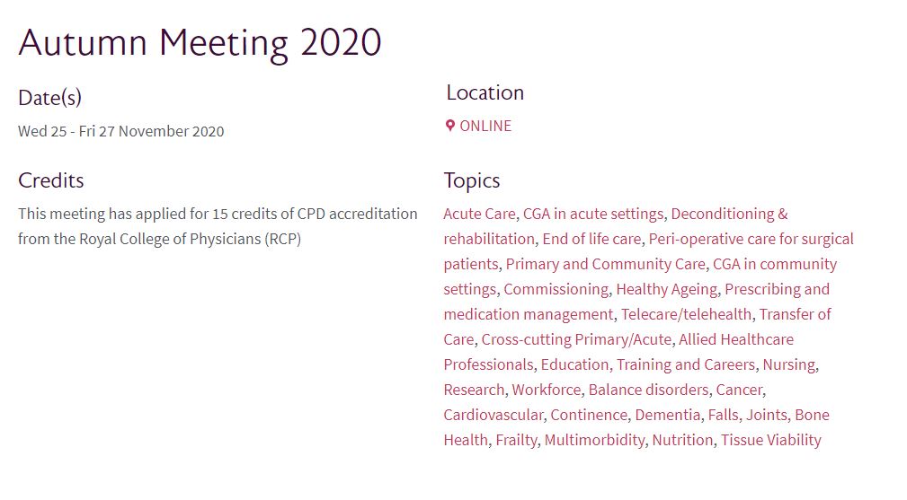 British Griatrics Society Automn Meeting - BGS 2020