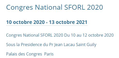 Annual Congress of the French  ORL Society SFORL 2020