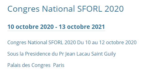 Congres annuel de la Societe Francaise d'ORL SFORL 2020