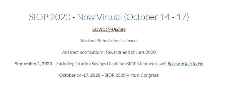 International Society of Paediatric Oncology - SIOP 2020