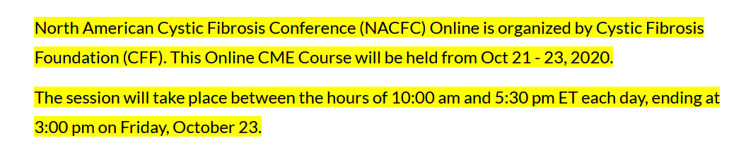 The North American Cystic Fibrosis Conference NACFC 2020