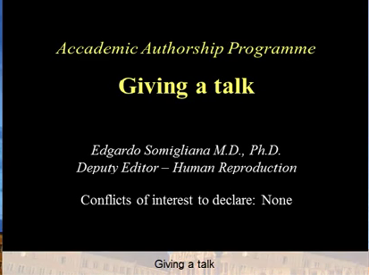 Accademic Authorship Programme Giving a talk Accademic Authorship Programme Giving a talk