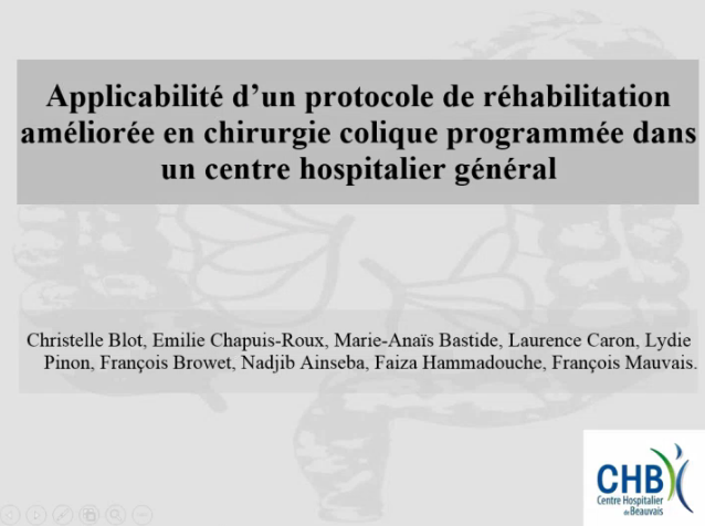 Applicabilité d'un protocole de réhabilitation précoce en chirurgie colique programmée dans un centre hospitalier général