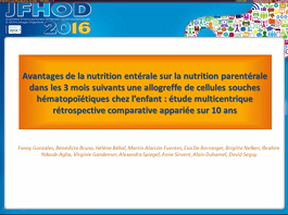Avantages de la nutrition entérale sur la nutrition parentérale dans les 3 mois suivants une allogreffe de cellules souches hématopoïétiques chez l'enfant : étude multicentrique rétrospective appariée sur 10 ans