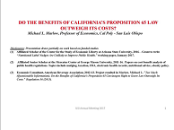 Do the Benefits of California's Proposition 65 Law Outweigh Its Costs?