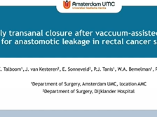 Early transanal closure after vacuum-assisted drainage for anastomotic leakage in rectal cancer Early transanal closure after vacuum-assisted drainage for anastomotic leakage in rectal cancer