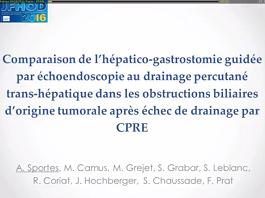Efficacité comparée de l'hépatico-gastrostomie guidée par échoendoscopie et du drainage percutané trans-hépatique pour obstruction biliaire d'origine tumorale après échec de drainage par CPRE