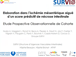 Elaboration dans l'ischémie mésentérique aiguë d'un score prédictif de nécrose intestinale indiquant à une chirurgie, à partir d'une cohorte prospective