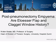 Etat thoracique et prise de décision - Empyème en post-pneumonectomie : Les thoracoplasties de Eloesser et Clagget sont-elles de l'histoire anciennes? Etat thoracique et prise de décision - Empyème en post-pneumonectomie : Les thoracoplasties de Eloesser et Clagget sont-elles de l'histoire anciennes?