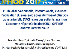 Etude observationnelle, internationale, évaluant l'utilisation du sorafénib après chimioembolisation transartérielle (TACE) chez des patients ayant un carcinome hépatocellulaire (CHC) ? OPTIMIS : analyse intermédiaire