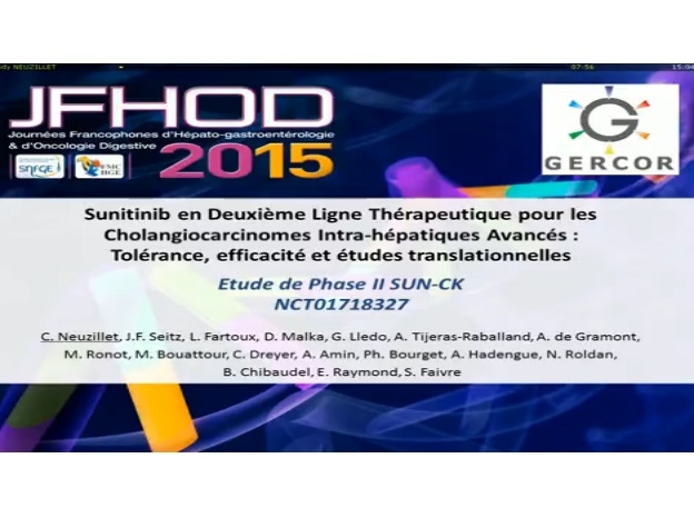 Evaluation du sunitinib comme traitement de deuxième ligne du cholangiocarcinome intra-hépatique avancé (étude de phase II SUN-CK) : tolérance, efficacité et données translationnelles