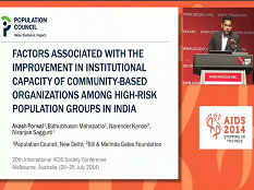 Facteurs associés avec l'amélioration de le pouvoir institutionnelle des organisations communautaires parmi les groupes de populations à haut risque en Inde