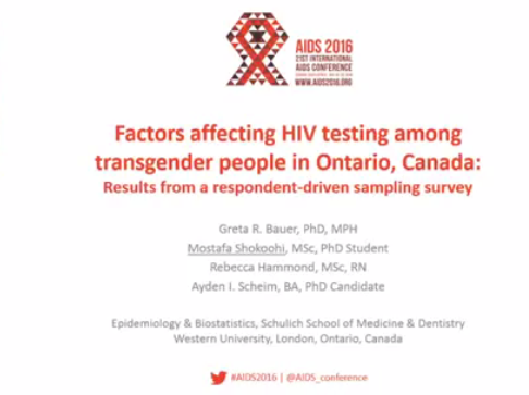 Factors affecting HIV testing among transgender people in Ontario, Canada: results from a respondent-driven sampling survey Factors affecting HIV testing among transgender people in Ontario, Canada: results from a respondent-driven sampling survey