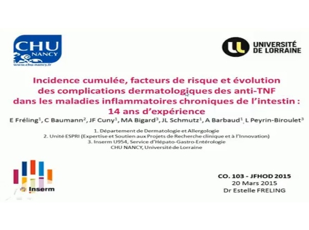 Incidence cumulée, facteurs de risque et évolution des complications dermatologiques des anti-TNFα au cours des maladies inflammatoires chroniques de l’intestin sur une période de 14 ans
