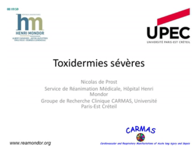 La Dermatologie entre urgences et réanimation - Toxidermies sévères - 2015