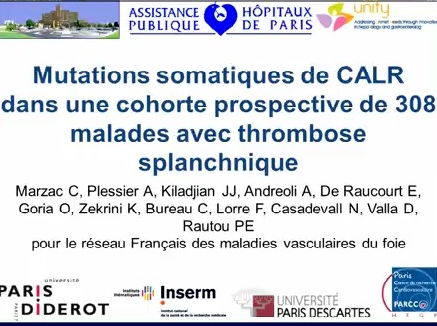 Mutations somatiques de CALR dans une cohorte prospective de 308 malades avec thrombose splanchnique Mutations somatiques de CALR dans une cohorte prospective de 308 malades avec thrombose splanchnique