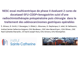NESC essai multicentrique de phase II évaluant 2 cures de docetaxel-5FU-CDDP +lenogastrim suivi d'une radiochimiothérapie préopératoire dans le traitement des adénocarcinomes gastriques opérables suivi d'une chirurgie