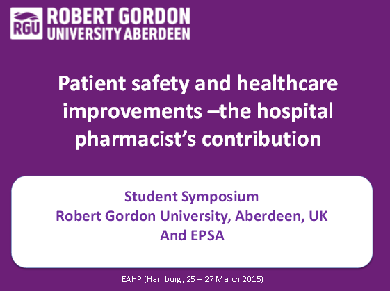 Patient safety and healthcare improvements - the hospital pharmacist's contribution - Discussion 1 Patient safety and healthcare improvements - the hospital pharmacist's contribution - Discussion 1
