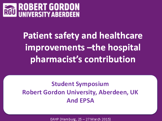 Patient safety and healthcare improvements - the hospital pharmacist's contribution - Discussion 2 Patient safety and healthcare improvements - the hospital pharmacist's contribution - Discussion 2