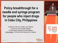 Percée politique  dans les programmes d'aiguilles et seringues (NSP) pour les personne s'injectant des drogues à Cebu City, Philippines