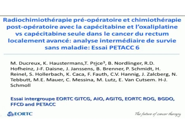 Radiochimiothérapie pré-opératoire et chimiothérapie post-opératoire avec la capécitabine et l’oxaliplatine vs capécitabine seule dans le cancer du rectum localement avancé : analyse intermédiaire de survie sans maladie
