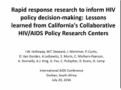 Rapid response research to inform HIV policy decision-making: lessons learned from California's Collaborative HIV/AIDS Policy Research Centers Rapid response research to inform HIV policy decision-making: lessons learned from California's Collaborative HIV/AIDS Policy Research Centers