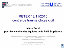 Retour d'expérience Paris : intra hospitalier Retour d'expérience Paris : intra hospitalier