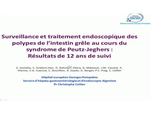 Surveillance et traitement endoscopique des polypes de l'intestin grêle au cours du syndrome de Peutz-Jeghers