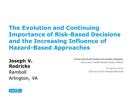 The Evolution and Continuing Importance of Risk-based Decisions and the Increasing Influence of Hazard-based Approaches