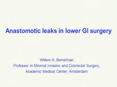 UEG Week 2013 - Anastomotic leaks in lower GI surgery UEG Week 2013 - Anastomotic leaks in lower GI surgery